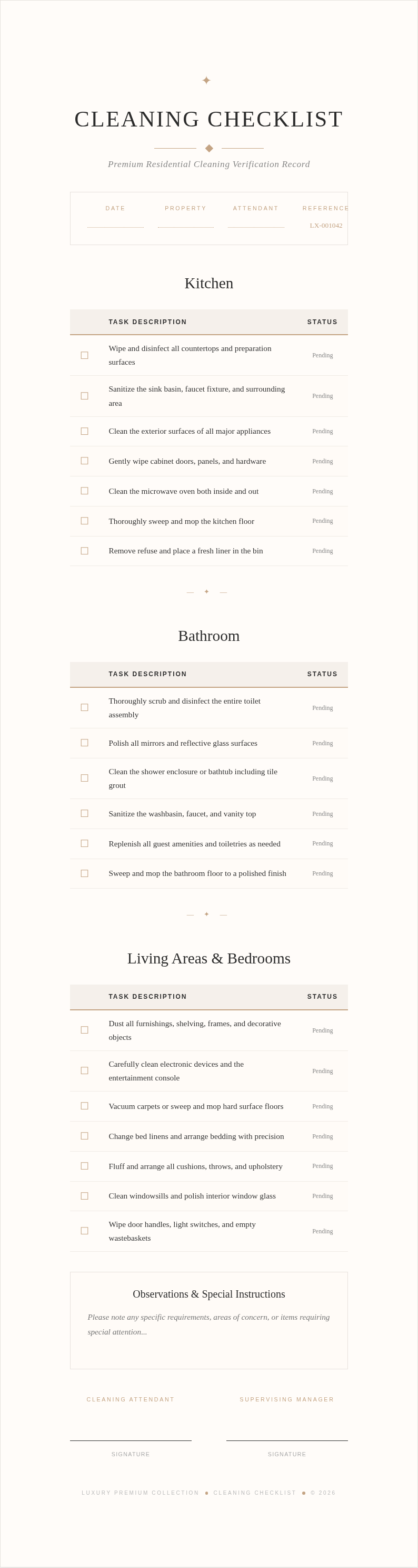 Elegant sophisticated luxury cleaning checklist
